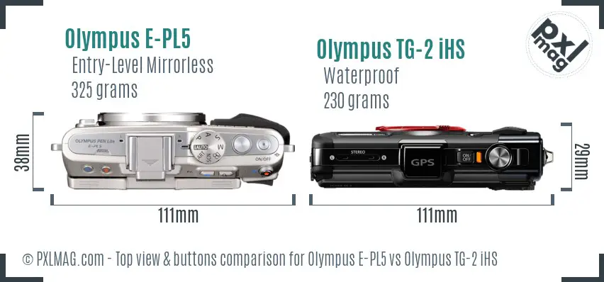 Olympus E-PL5 vs Olympus TG-2 iHS top view buttons comparison