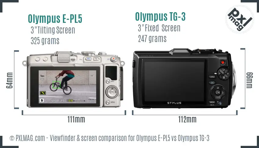 Olympus E-PL5 vs Olympus TG-3 Screen and Viewfinder comparison