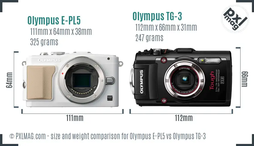 Olympus E-PL5 vs Olympus TG-3 size comparison