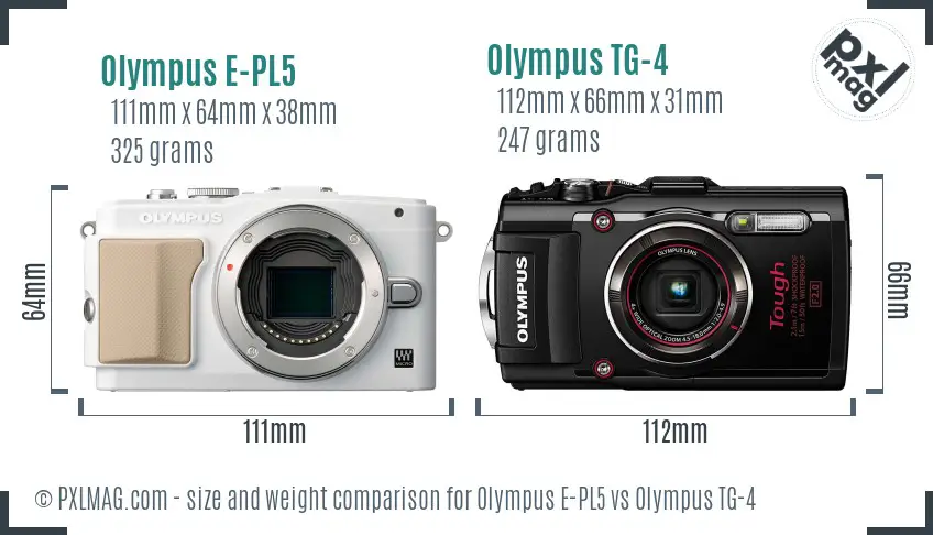 Olympus E-PL5 vs Olympus TG-4 size comparison