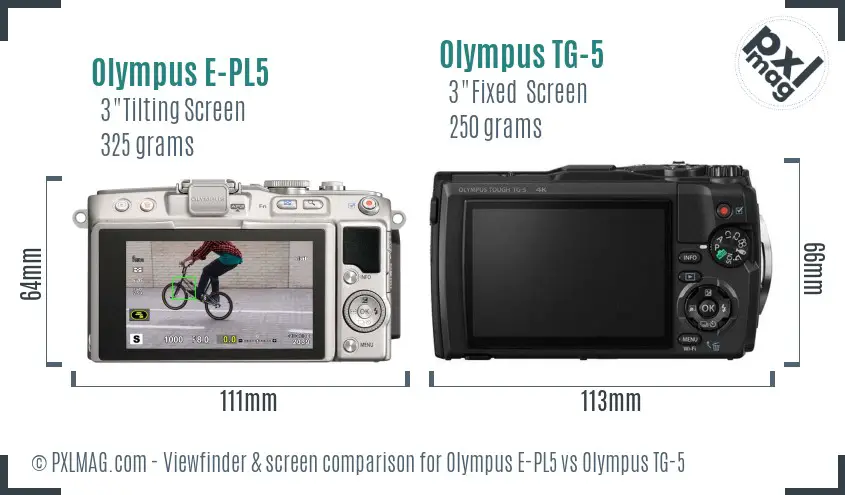 Olympus E-PL5 vs Olympus TG-5 Screen and Viewfinder comparison