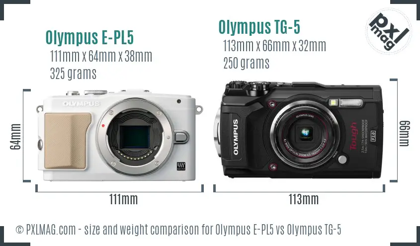 Olympus E-PL5 vs Olympus TG-5 size comparison