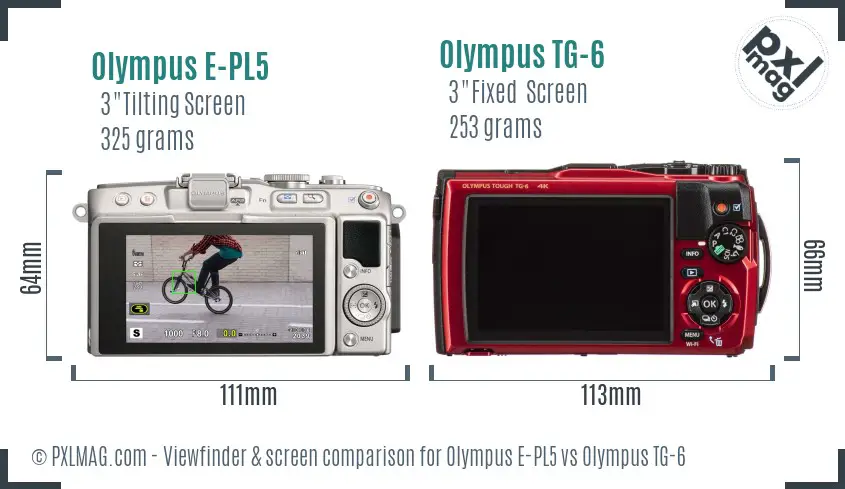 Olympus E-PL5 vs Olympus TG-6 Screen and Viewfinder comparison