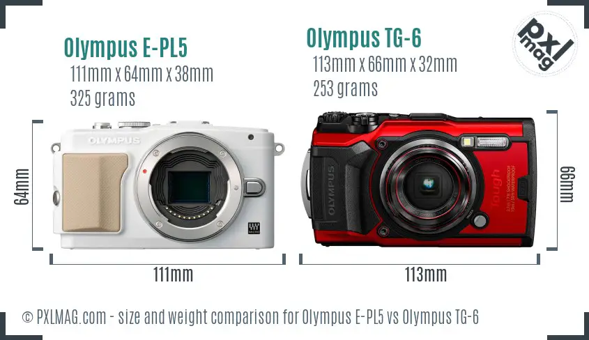 Olympus E-PL5 vs Olympus TG-6 size comparison