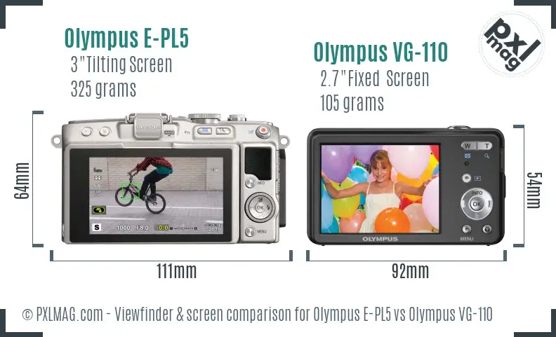 Olympus E-PL5 vs Olympus VG-110 Screen and Viewfinder comparison