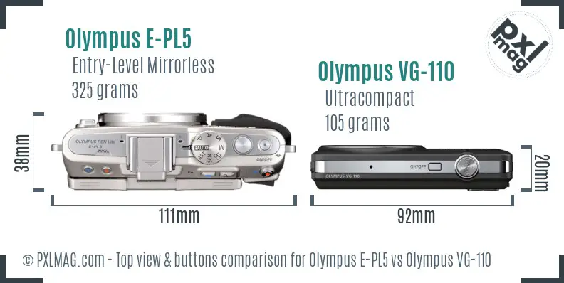 Olympus E-PL5 vs Olympus VG-110 top view buttons comparison