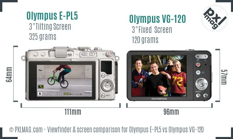 Olympus E-PL5 vs Olympus VG-120 Screen and Viewfinder comparison