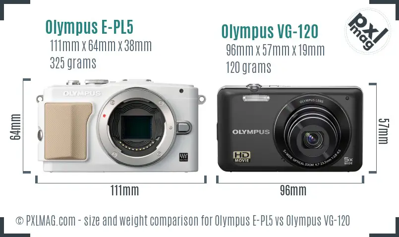 Olympus E-PL5 vs Olympus VG-120 size comparison