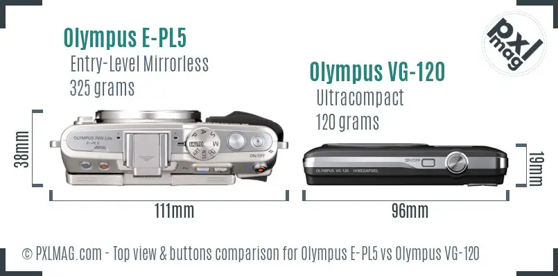 Olympus E-PL5 vs Olympus VG-120 top view buttons comparison