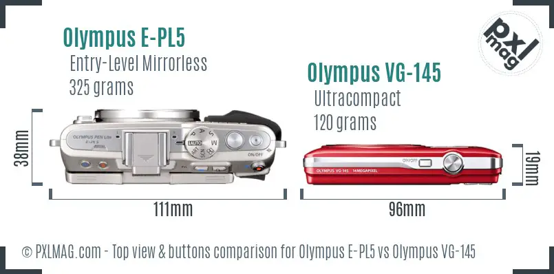 Olympus E-PL5 vs Olympus VG-145 top view buttons comparison