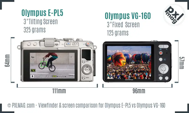 Olympus E-PL5 vs Olympus VG-160 Screen and Viewfinder comparison