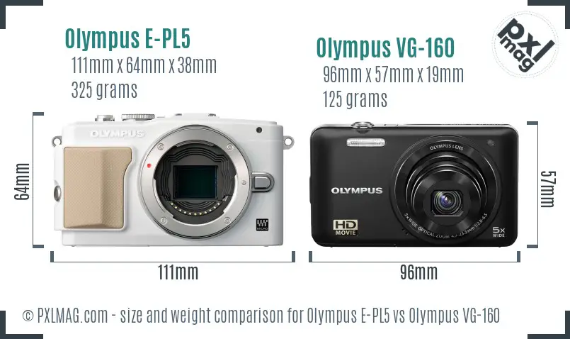 Olympus E-PL5 vs Olympus VG-160 size comparison