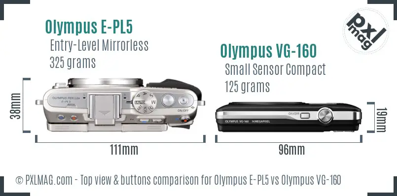 Olympus E-PL5 vs Olympus VG-160 top view buttons comparison