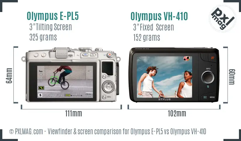 Olympus E-PL5 vs Olympus VH-410 Screen and Viewfinder comparison