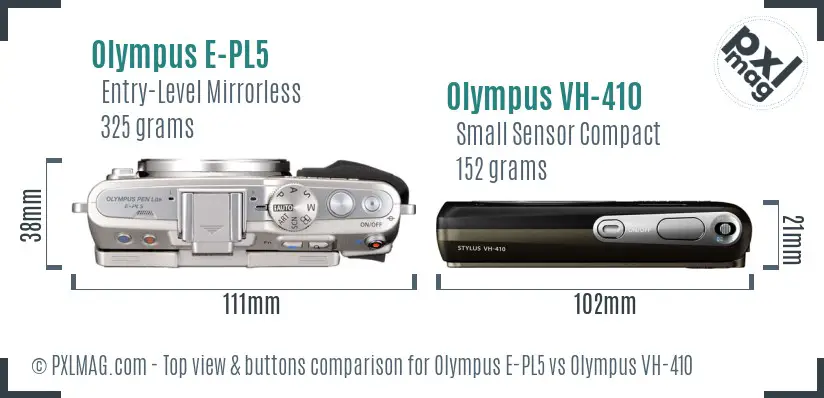 Olympus E-PL5 vs Olympus VH-410 top view buttons comparison