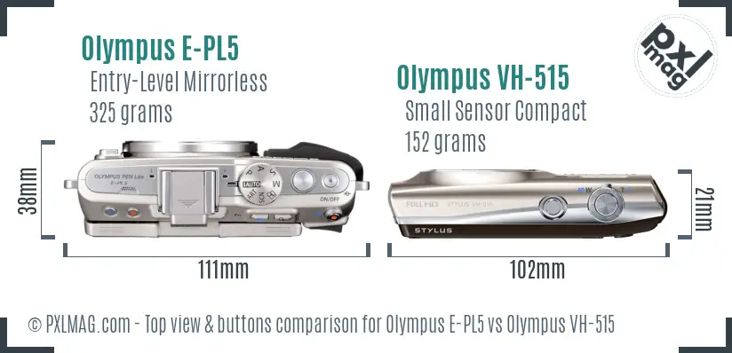 Olympus E-PL5 vs Olympus VH-515 top view buttons comparison