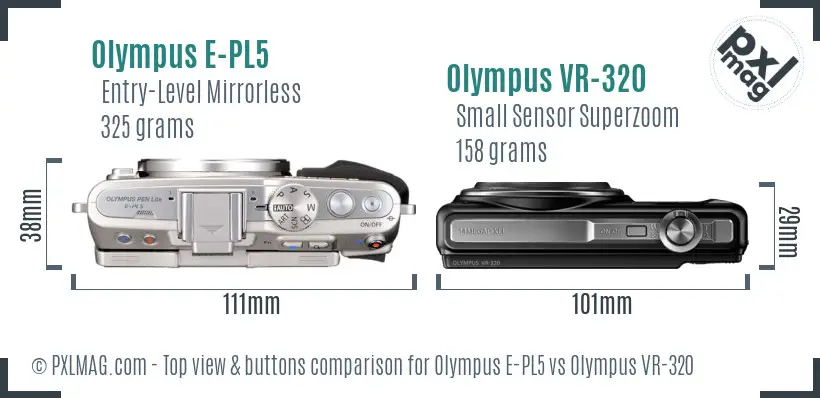 Olympus E-PL5 vs Olympus VR-320 top view buttons comparison