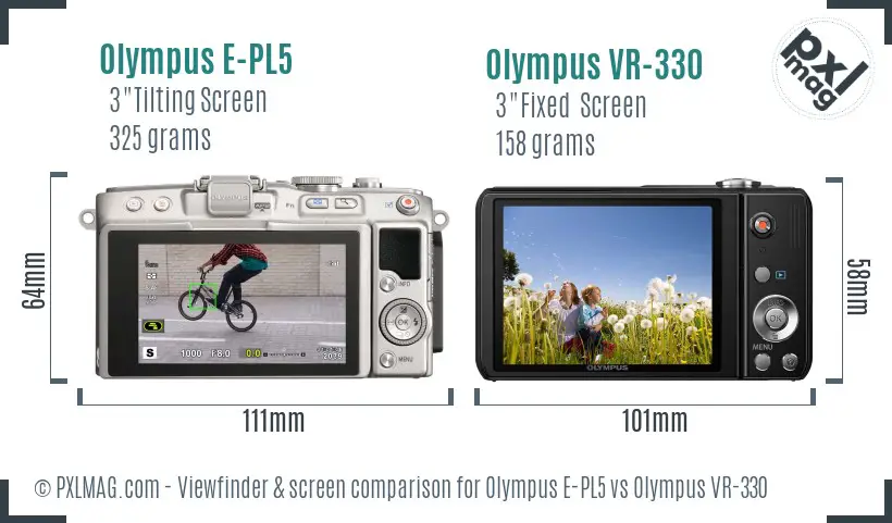 Olympus E-PL5 vs Olympus VR-330 Screen and Viewfinder comparison
