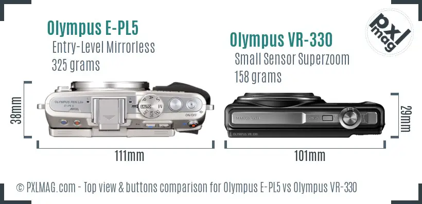 Olympus E-PL5 vs Olympus VR-330 top view buttons comparison