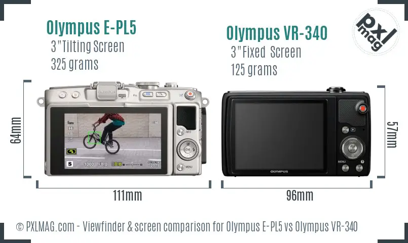 Olympus E-PL5 vs Olympus VR-340 Screen and Viewfinder comparison