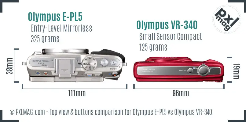 Olympus E-PL5 vs Olympus VR-340 top view buttons comparison
