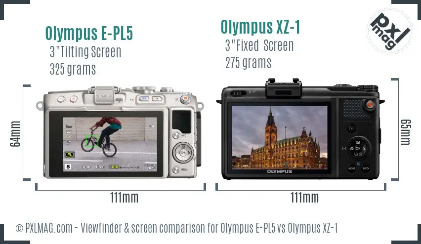 Olympus E-PL5 vs Olympus XZ-1 Screen and Viewfinder comparison