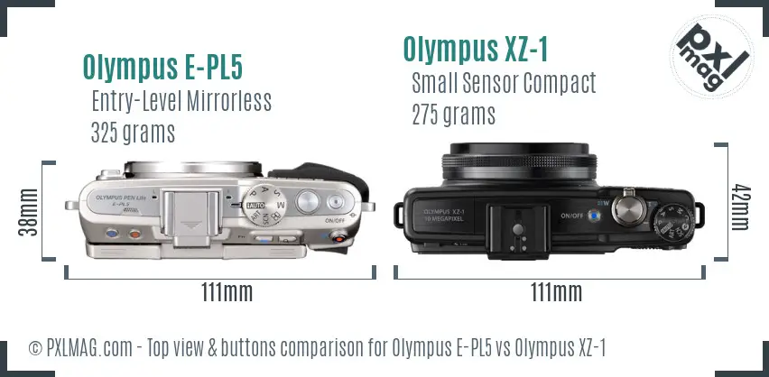 Olympus E-PL5 vs Olympus XZ-1 top view buttons comparison