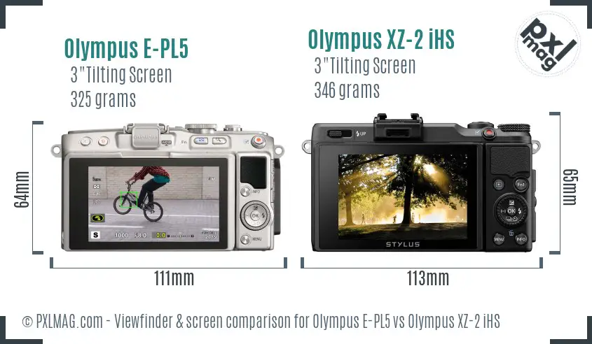Olympus E-PL5 vs Olympus XZ-2 iHS Screen and Viewfinder comparison