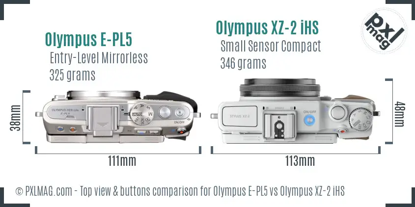 Olympus E-PL5 vs Olympus XZ-2 iHS top view buttons comparison