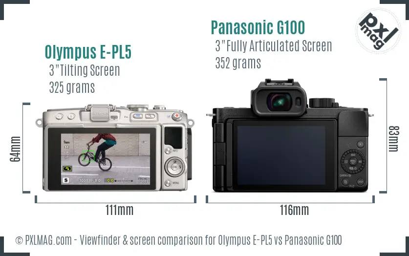 Olympus E-PL5 vs Panasonic G100 Screen and Viewfinder comparison