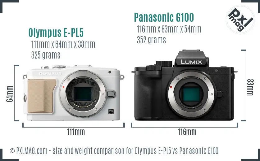 Olympus E-PL5 vs Panasonic G100 size comparison