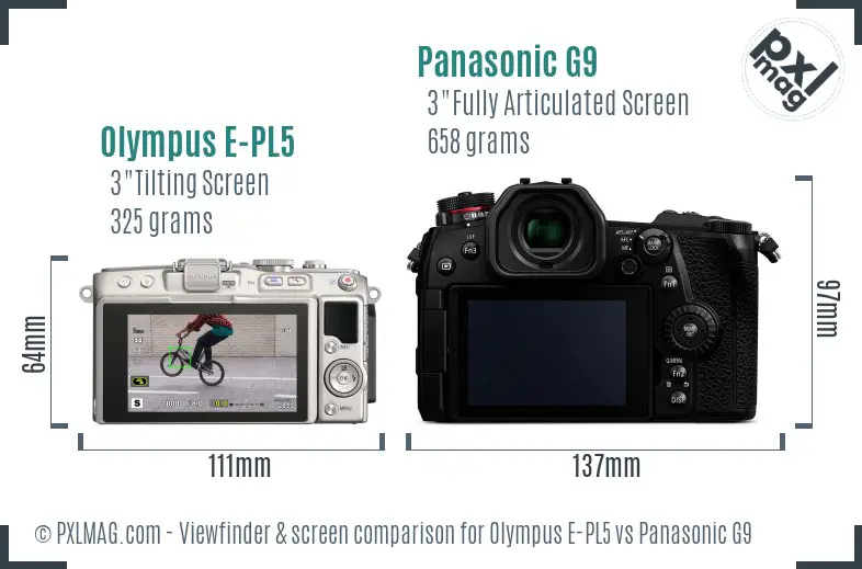 Olympus E-PL5 vs Panasonic G9 Screen and Viewfinder comparison
