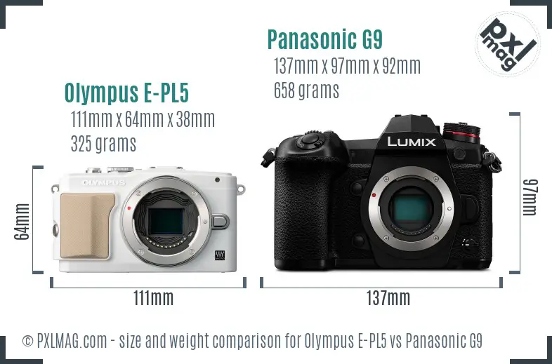 Olympus E-PL5 vs Panasonic G9 size comparison