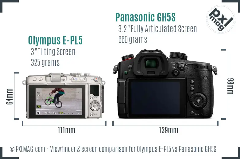 Olympus E-PL5 vs Panasonic GH5S Screen and Viewfinder comparison