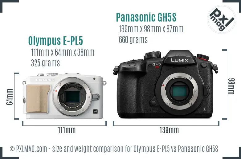 Olympus E-PL5 vs Panasonic GH5S size comparison