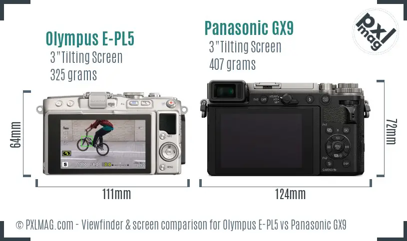 Olympus E-PL5 vs Panasonic GX9 Screen and Viewfinder comparison