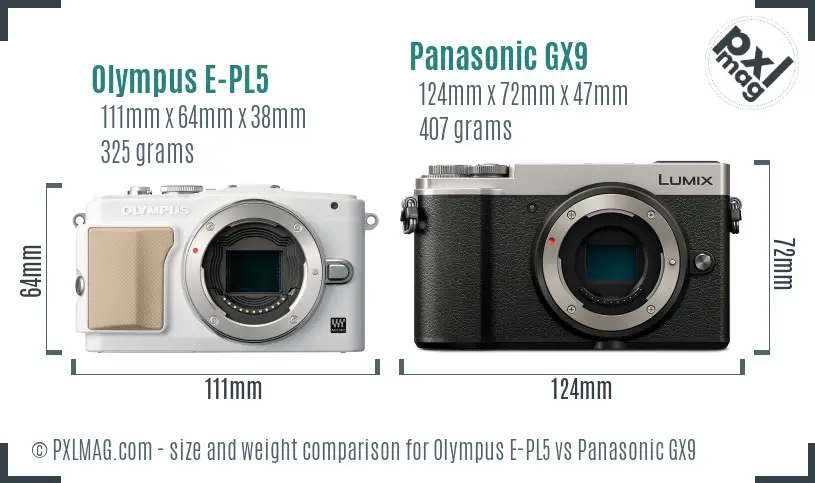 Olympus E-PL5 vs Panasonic GX9 size comparison