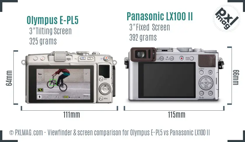 Olympus E-PL5 vs Panasonic LX100 II Screen and Viewfinder comparison