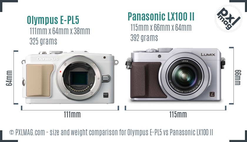 Olympus E-PL5 vs Panasonic LX100 II size comparison