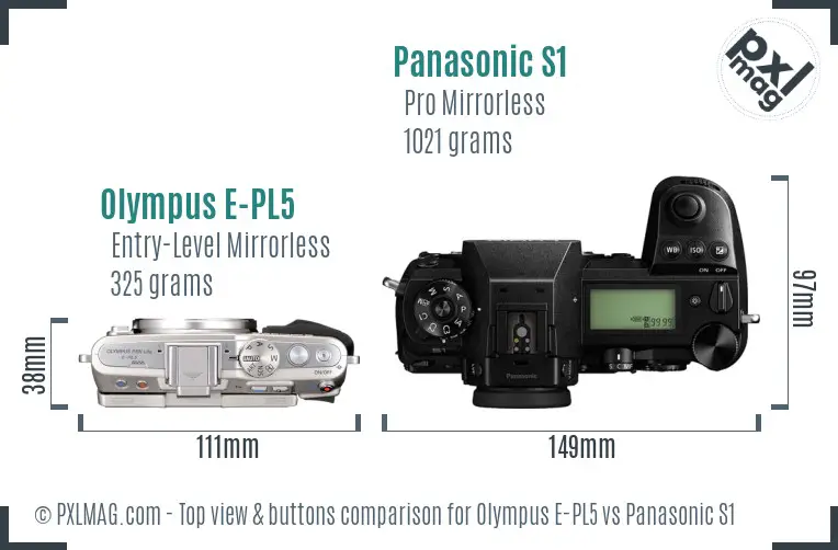 Olympus E-PL5 vs Panasonic S1 top view buttons comparison