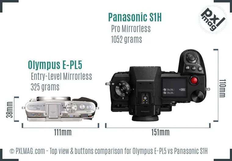 Olympus E-PL5 vs Panasonic S1H top view buttons comparison