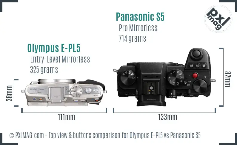 Olympus E-PL5 vs Panasonic S5 top view buttons comparison