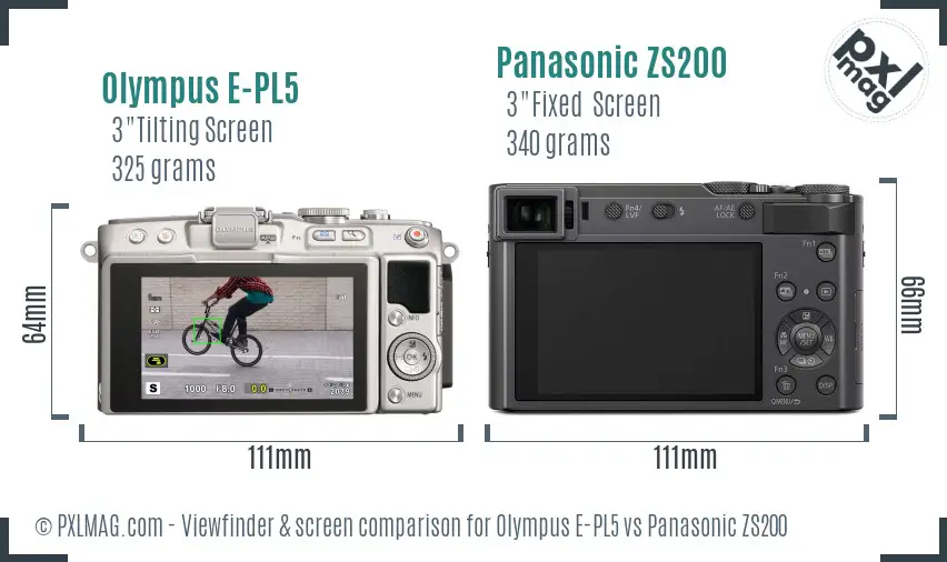 Olympus E-PL5 vs Panasonic ZS200 Screen and Viewfinder comparison