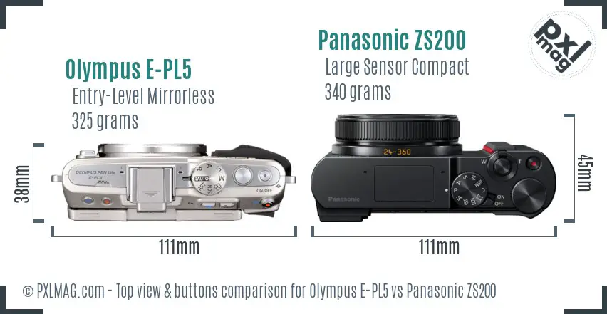Olympus E-PL5 vs Panasonic ZS200 top view buttons comparison