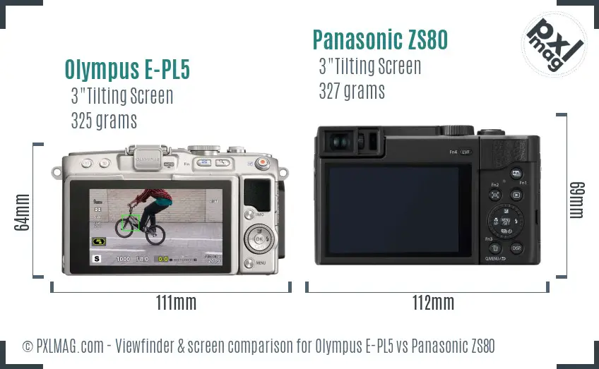 Olympus E-PL5 vs Panasonic ZS80 Screen and Viewfinder comparison