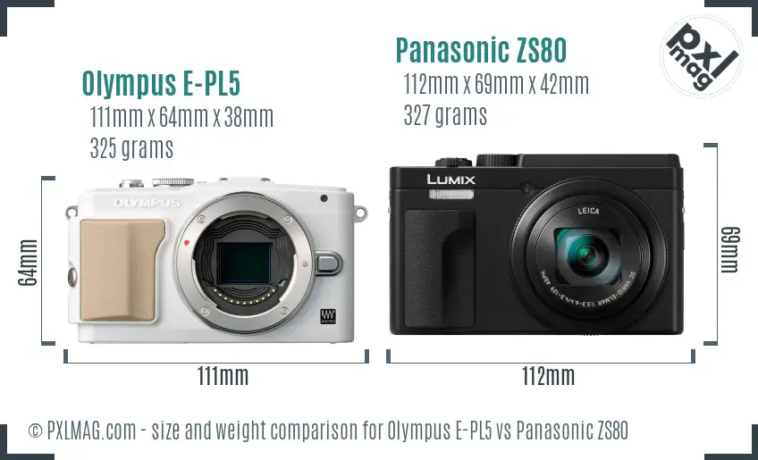 Olympus E-PL5 vs Panasonic ZS80 size comparison