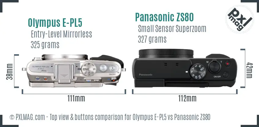 Olympus E-PL5 vs Panasonic ZS80 top view buttons comparison
