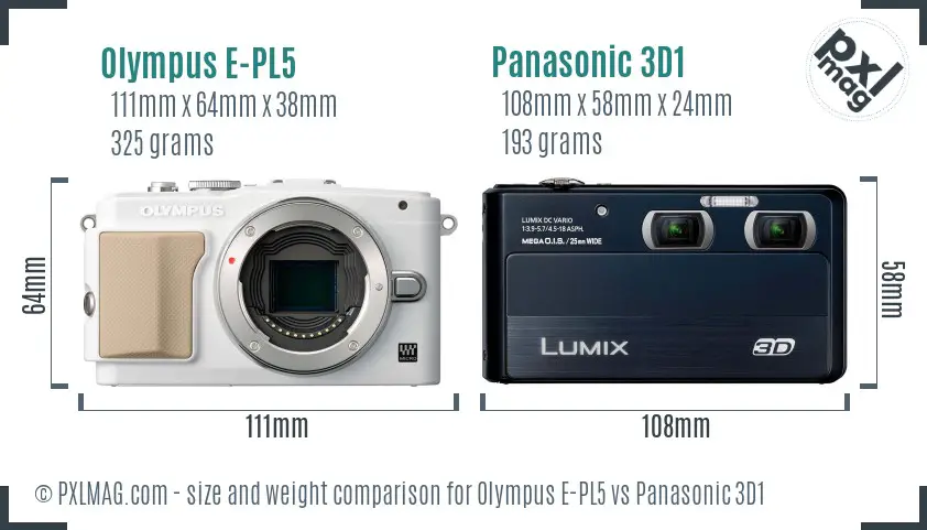 Olympus E-PL5 vs Panasonic 3D1 size comparison