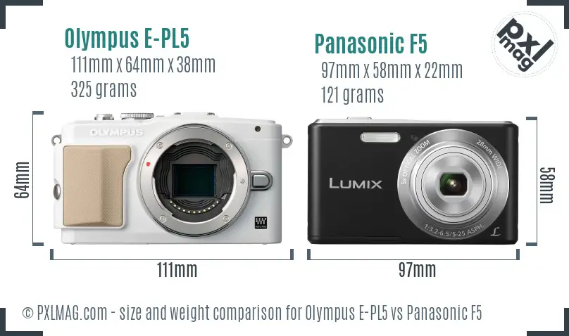 Olympus E-PL5 vs Panasonic F5 size comparison