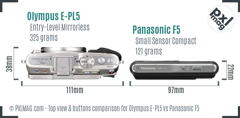 Olympus E-PL5 vs Panasonic F5 top view buttons comparison